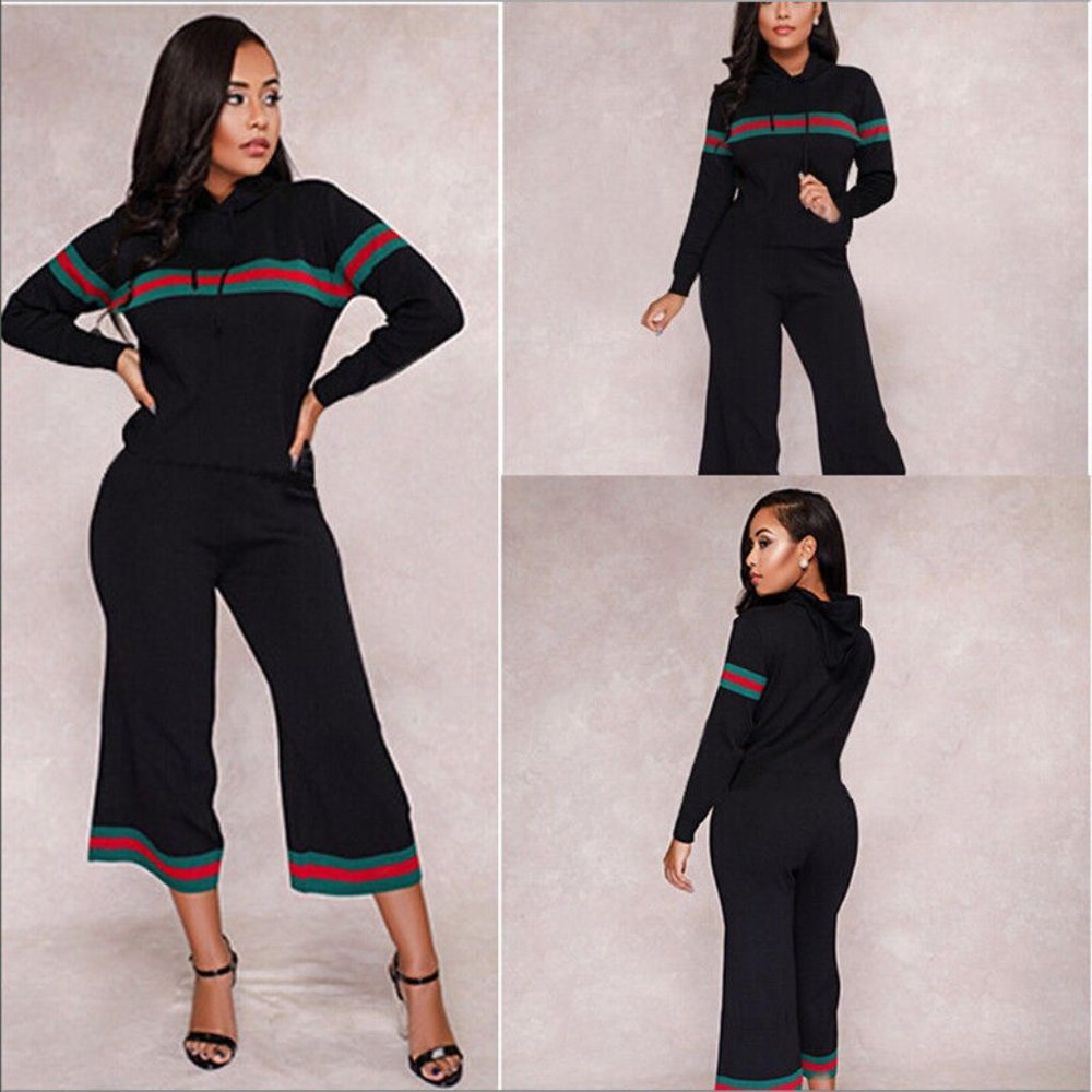 New Women Black Crop Joggers set
